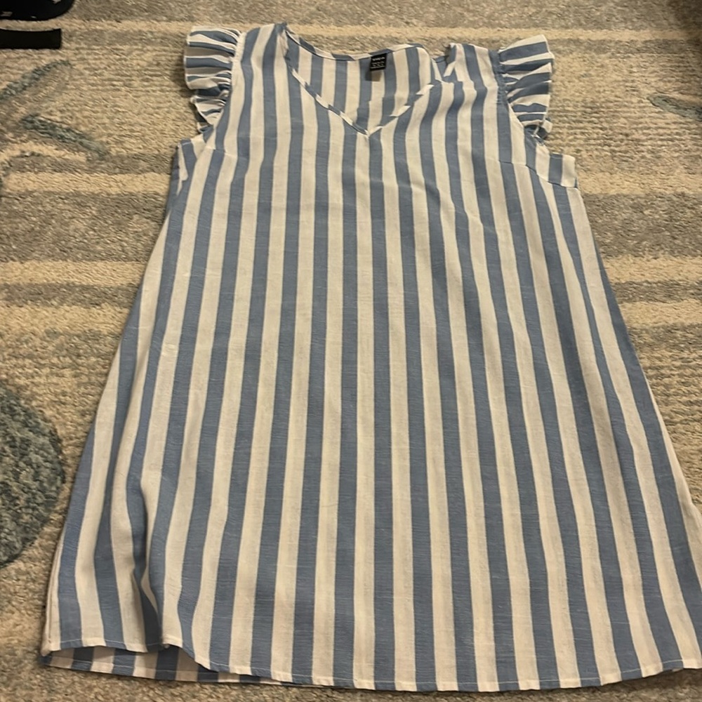 Blue and white striped dress